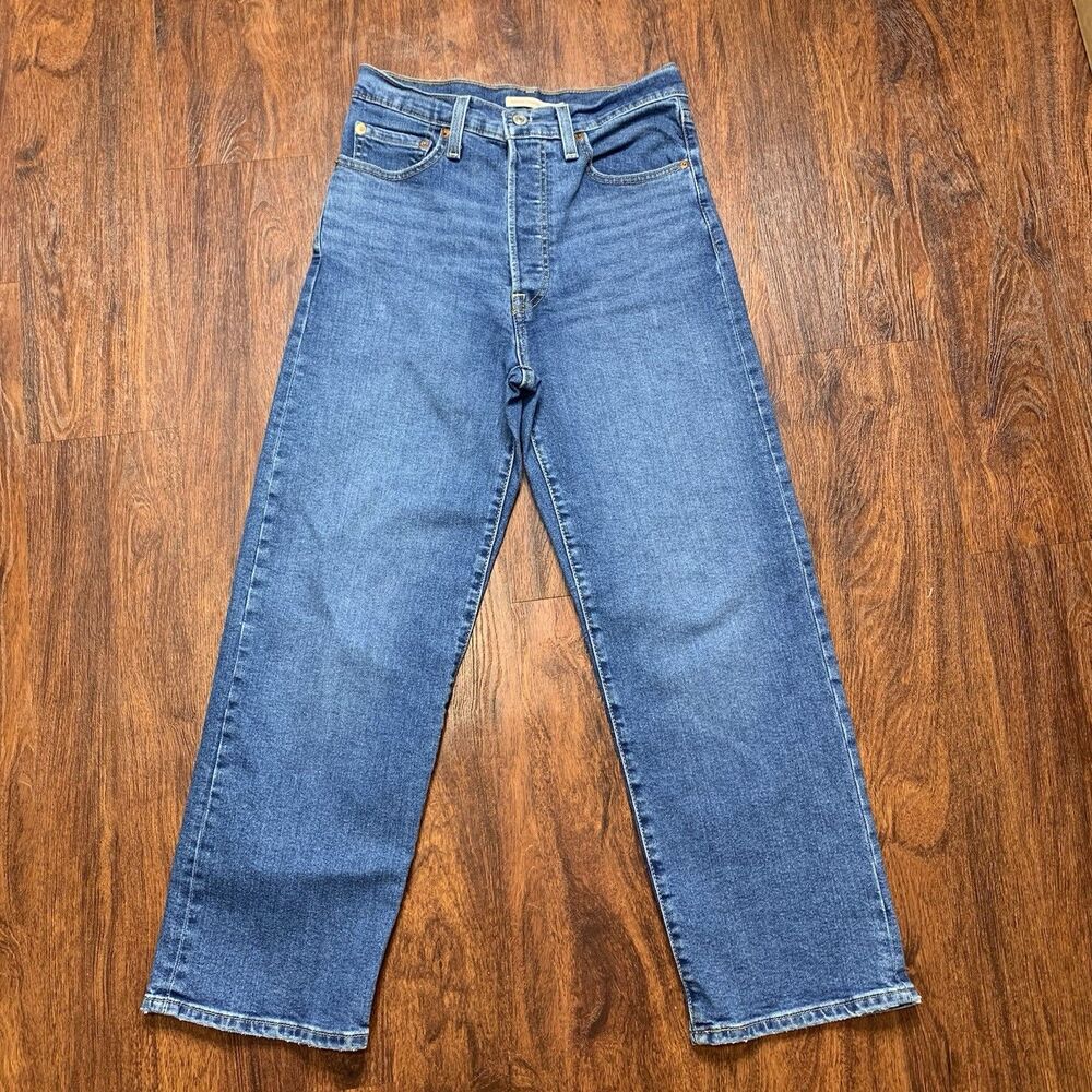 Levis Ribcage Straight Ankle Jeans Womens Sz 27 Med Wash Blue Denim Button Fly